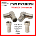 2 PcsTV and LCD/LED TV Cable Pin L Shape with 2 Connector RG6. 