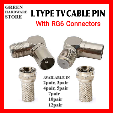 2 PcsTV and LCD/LED TV Cable Pin L Shape with 2 Connector RG6