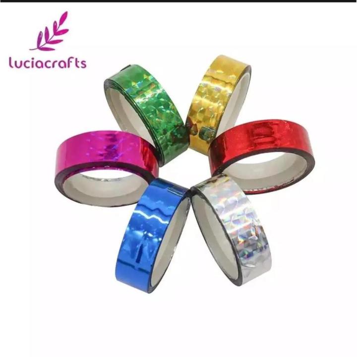 Shinny Sticky Decorative Gift Packing Tape 10 Meter Length - Multicolored & Multi-Design Craft Premium Quality Sticky Paper Decorative Tape - 12 Pcs Packing Of Different Colors And Designs