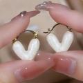 Korean Luxury White Oil Dropping Love Stud Earrings For Women Fashion Elegant Metal Jewelry Gifts. 