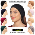 Pack of 5 Plain Tie-Back Bonnet Cap Soft Under Scarf Hijab Caps for Women in Random Colors Jersey Cotton Ladies Inner Scarf Caps Free-Size for All - Bilal Online. 