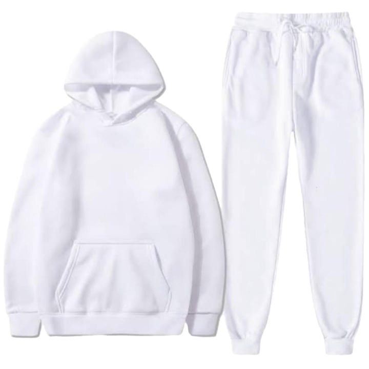 White Plain Winter Tracksuit Hoodie & Trouser Track Suit For Men & Women