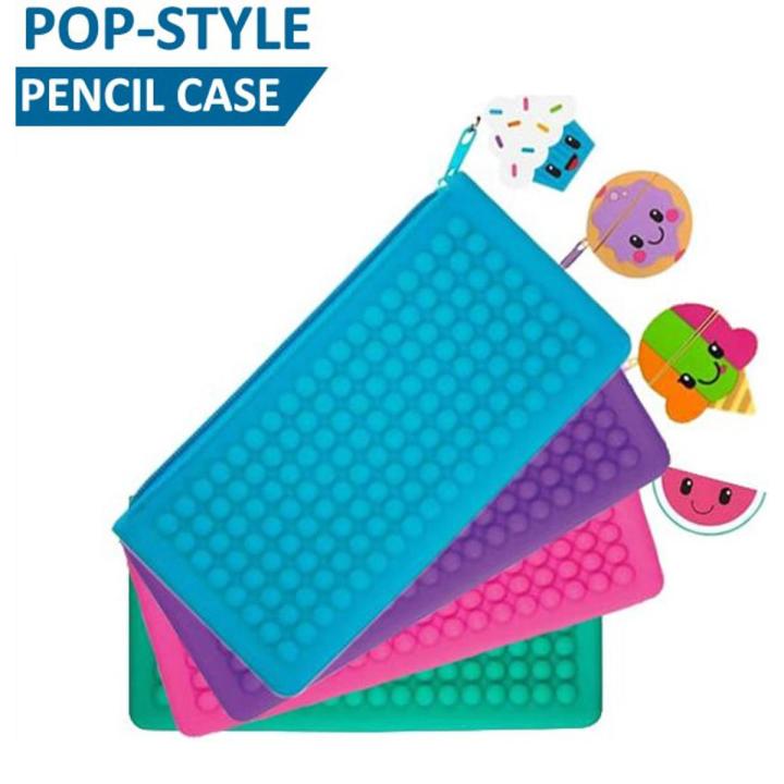 Silicone Pencil Box Attached to a Scented Character Pen Case Pencil Bag, Storage Pouch - Blue