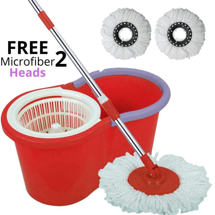 [360 Degree] Magic Spin Mop Plastic Bucket with Stainless Steel Rod For Home Cleaning