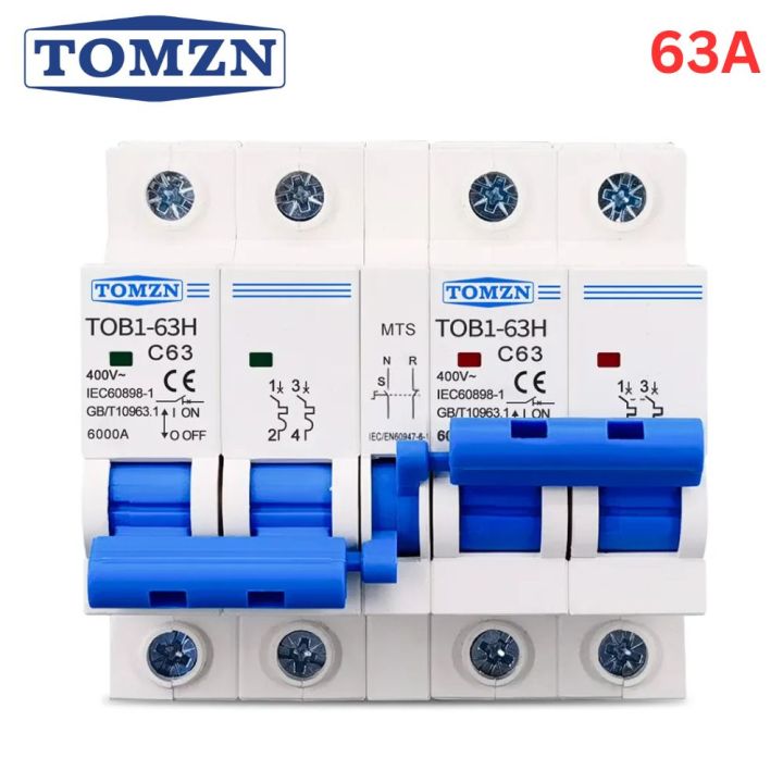 Original TOMZN MTS Dual Power Changeover Switch & Manual Transfer Switch - 2P 63A MTS AC Dual Breaker Switch for Home, Generator & Solar System