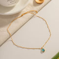 Trendy Bead Chain Stone Necklace Stainless Steel Oval Shape Light Blue Stone Pendant Necklace. 