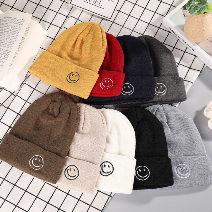 【Hickeys Miees】Beanies Skullies Women Hat Cute Smile Crochet Expression Knit Bonnets Wholesale Men Hip Hop Caps Unisex Fall Winter Hats Women