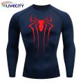 Men Long-sleeved Top Men's Spider Print Compression Gym T-shirt Breathable Sweat Absorbent for Fall/spring Workout Solid Color Long-sleeved Top. 