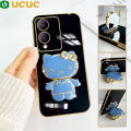 UCUC for Vivo Y17S Back Cover Cute kitty Mirror Multifunction Folding Bracket Luxury 6D Plating Case Soft Silicone Square Phone Cases for Boys for Girls. 