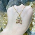 Fashion Income Heartbeat Bear Necklace Hollow Station Heart Teddy Bear Cute Fresh Light Luxury Personality Smart Love Pendant. 