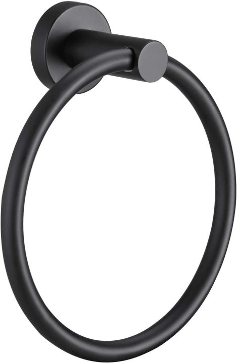 Alkhaleej Matte Black Towel Ring for Bathroom 1 Pack, Kitchen Bath Towel Holder Hangers Wall Mount Heavy Duty Storage Stainless Steel