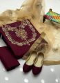 Buzzazi Fancy Wedding Wear Ladies 4 Piece Dress – Kataan Mirror Work Shirt, Net Dupatta & Complimentary Khussa. 