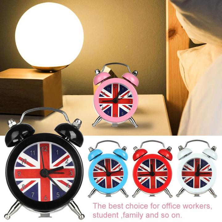 Metal Digital Quartz Clock Small Creative Retro Table Clock UNION JACK Mini Alarm Clock Round