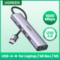 UGREEN USB Ethernet Adapter 1000Mbps USB3.0 Ethernet HUB USB HUB for Laptop Xiaomi Mi Box Computer Network Card Ethernet Adapter. 