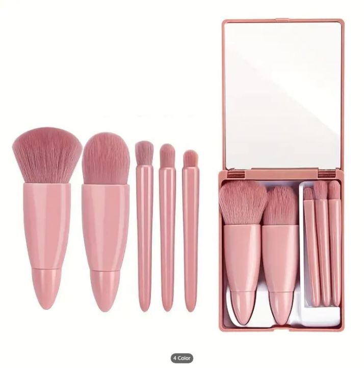 5pcs Mini Makeup Brushes Set With Mirror & Portable Case
