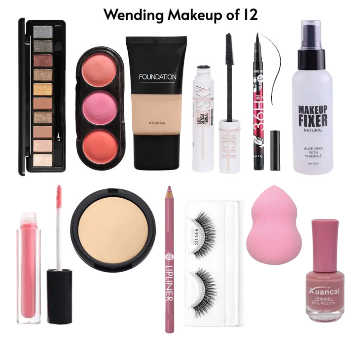 12 Wending Makeup Deals Foundation + Eyeshadow+ Fixer + Blusher+ Gloss