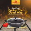 Sonex Non Stick Cooking Wok with Glass Lid - Black | Granite Coating | Healthy Low-Oil Frying | For Stir Fry, Chinese, Karahi, Snacks & Tandoori. 