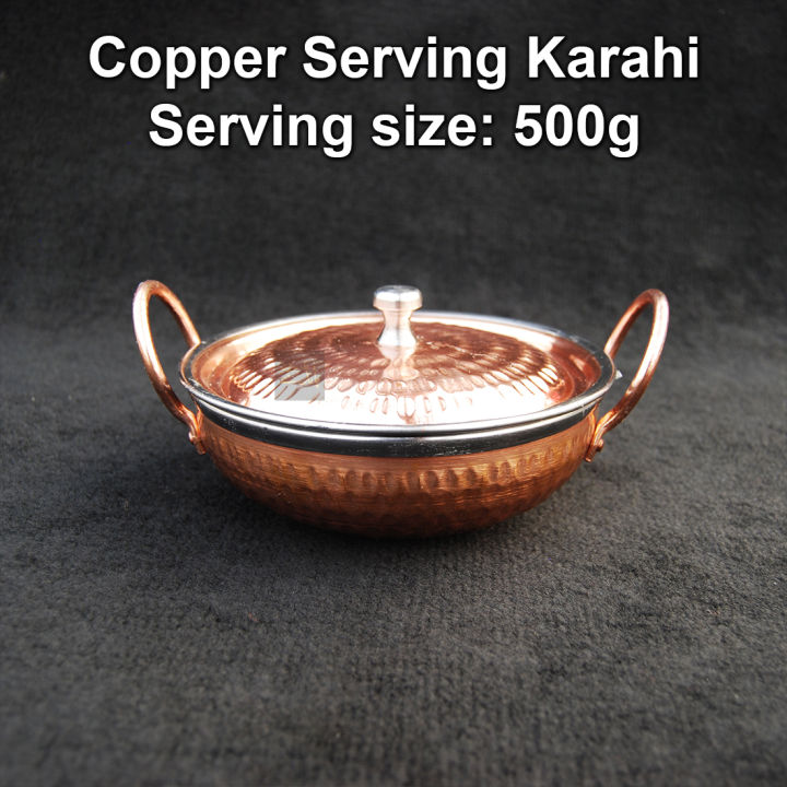 Copper Karahi for Serving | Copper outside Steel Inside | 500g capacity | 6 Inch | Hammered Design