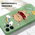 Hontinga for Redmi 9 Case Lovely Cartoon Bear Back Cover Square Original Liquid Silicone Cases Camera Protection Shockproof. 