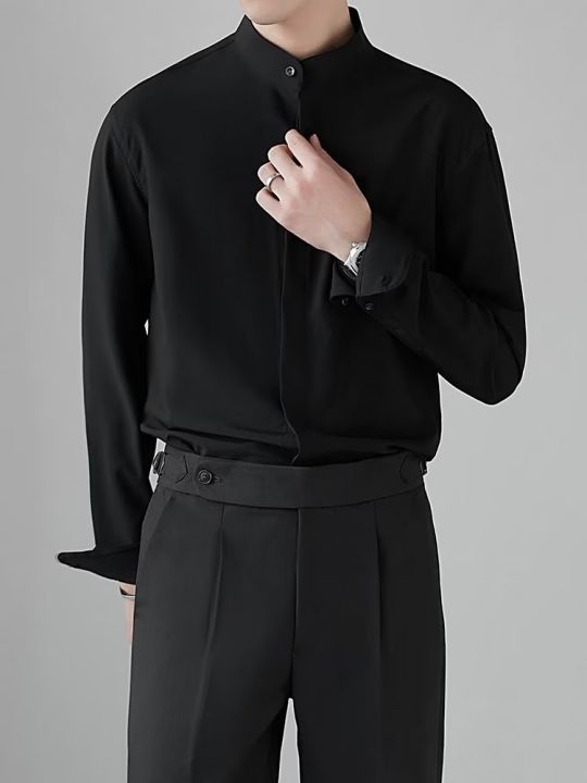 Summer%20thin%20stand%20up%20collar%20ice%20silk%20short%20sleeved%20for%20men%20Ins%20trendy%20brand%20new%20Chinese%20light%20mature%20style%20slim%20fit%20one%20and%20a%20half%20shirt%20-%20Image%207