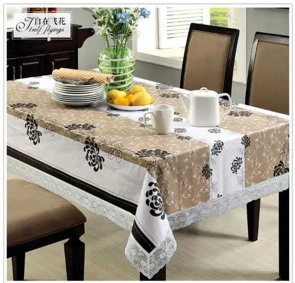 Rectangular Tablecloth 6 Seater with beautiful White Lace Spill-Proof Table Cloth in Washable Oil Proof anti-scalding PVC Vinyl Table Cover Decoration for Kitchen Dinning Table
