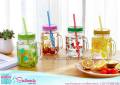 Multicolor Heat Resistant Fruity Glass Mason Jar Mugs Fruit Juice Cups with Lid and Straw For Milk, Milkshakes Juices 480 m. 