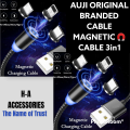 Original AOJI Cable Branded Degree Rotate Round Best Quality Magnetic Charging Cable Pin For Magnetic Charing Cable Android / Type C / iiphone 3 in 1 Magnetic Charging Cable with LED for Micro- USB , IOS & Type-C devices Nylon Braided 3 in 1 Cable for IPH. 