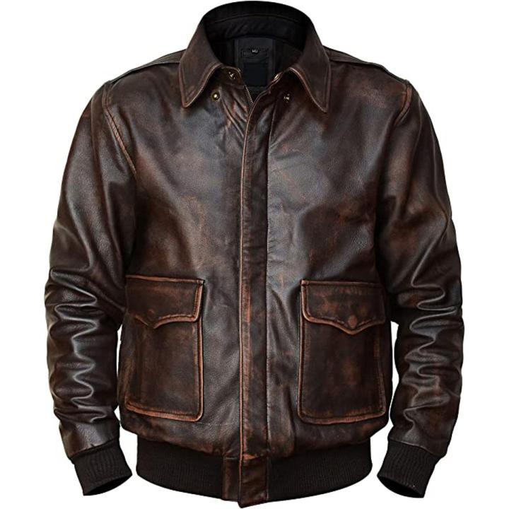 Men's Aviator A2 Distressed Brown Bomber Flight Real Leather jacket