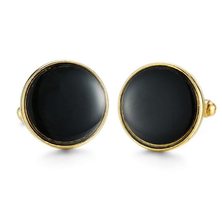 【Good-Love Store】new fashion business French shirt Cufflinks minimalist style high quality black enamel round gold Cufflinks retail