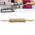 Christmas Rolling Pin Wooden Rolling Pin with Patterns Holiday Cookies Roller Embossing Rolling Pin. 