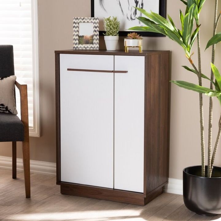 Toheed Wood Wooden Shoe Rack Cabinet Mid-Century Modern Two-Tone Shoe ...