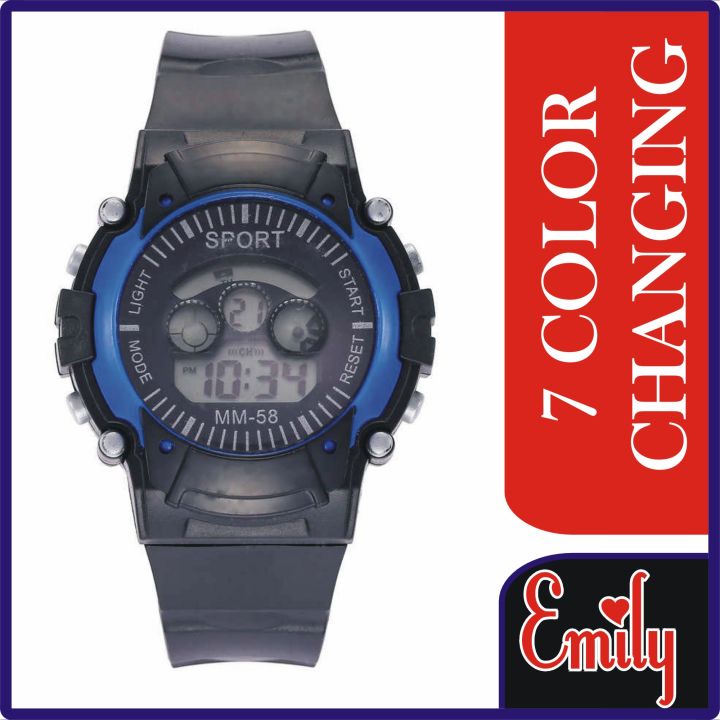 7 Colors Changing Light Sports Digital Watch For Kids Special 7 Color Led Changing Light Sports Watch For Kids  black colors