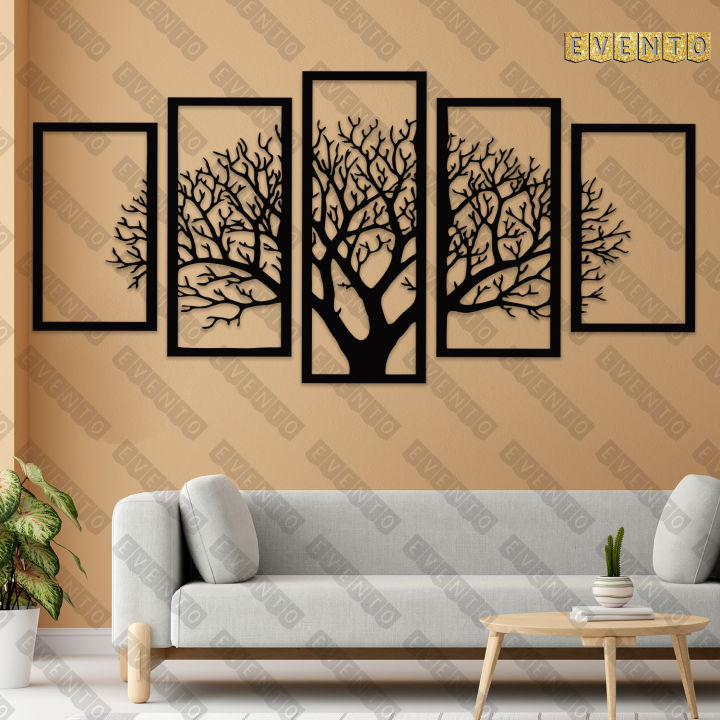 EVENTO Wooden Wall Hanging Decor Panel 5 Frame Tree Scenery 3D DIY Laser Cut Cnc Wall Art Design Decoration For Home Decor Living Room And Offices And For Gifts Item