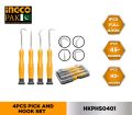 INGCO 4pcs Pick & Hook Set (Straight,45 degree, 90 degree, Full hook). 
