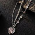 Fashion Peach Heart Water Drop Pendant Necklaces Pink Crystal Sweet Cool Egirl Clavicle Chain Aesthetic Jewelry Y2K Accessories. 