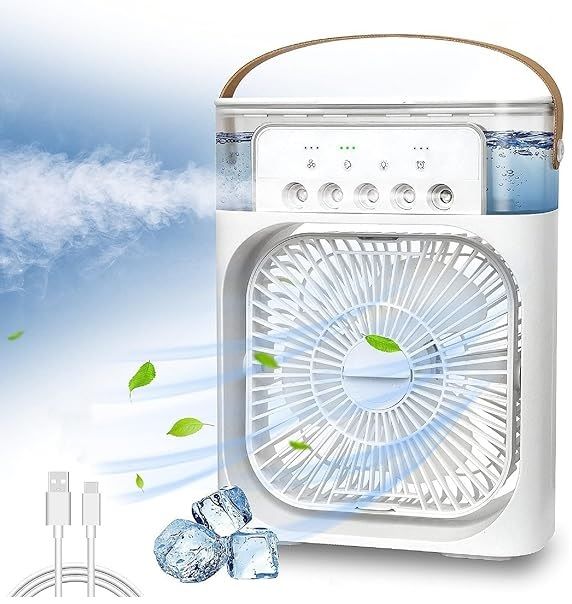 Portable Air Conditioner Fan, Mini Evaporative Air Cooler with 7 Colors LED Light, 1/2/3 H Timer, 3 Wind Speeds and 3 Spray Modes for Your Desk, Nightstand, or Coffee Table KS