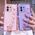 Maitus for Xiaomi Mi 11 Lite/11 Lite 5G NE Back Cover with Love Heart Bracelet Fashion Chain Plating Shiny Bling Cases Soft Silicone Mobile Phone Case for Girls Boy. 