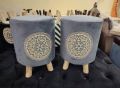 Wooden ottoman puffy chair pack of 2. 