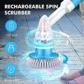 Electric Spin Scrubber,Long Handled Cleaning Brush Electric Chargeable Cleaning Brush Drill Brush Abstract Plastic Electric Spin Scrubber Machine Floor Tiles Cleaner Tool with 3 Replaceable Brushes and Long Extension. 