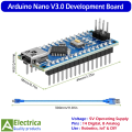 Arduino Nano V3.0 ATmega328P Development Board with USB Cable Mini Compatible Controller Board for DIY Projects, Robotics & Electronics Prototyping by Electrica. 