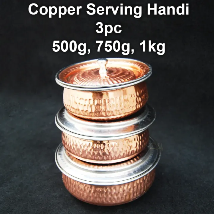 Shahi Copper Serving Handi – Hammered Design | Pure Copper Outside with ...