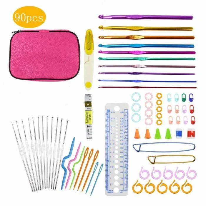 90pcs%20Crochet%20Hooks%20Set%20Aluminum%20Knitting%20Needles%20Yarn%20Craft%20Kit%20Knitting%20Accessories%20with%20Pink%20Case%20For%20Women%20Gift%20-%20Image%203