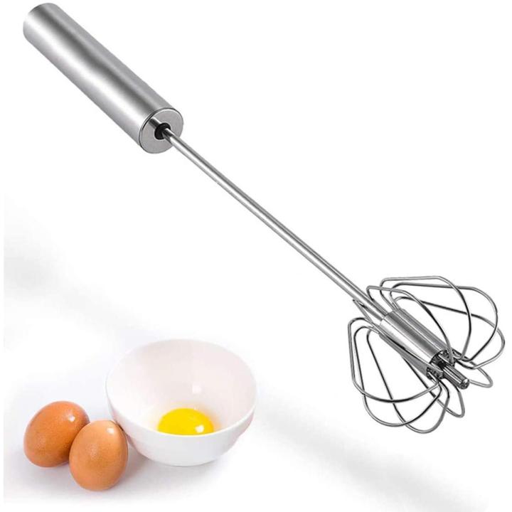 Semi-Automatic Egg Beater 12 Inches Coffee Whisker Hand Push Beater Full Length Stainless Steel Egg Whisk Manual Hand Mixer Self Turning Egg Stirrer Kitchen Egg Tools.