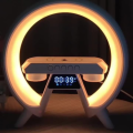 3 in 1-Latest/Smart-G shaped, Wireless charger-Pad/Stand, Multifunction-USB\Bluetooth Speaker, Alarm-Digital Clock, Led/Night-Lamp/Lamps for-room/Side table/Bedroom-Atmosphere-Colorful, RGB lights-Wireless, Mini/Portable-Speaker/clock for study/table/desk. 