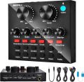 Live Sound Card, REMALL V8 Sound Card with Effects and Voice Changer for Podcasting, Bluetooth Audio Mixer for iPhone Android Phone Type C Computer Laptop for Live Streaming, 1200mAh. 