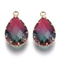 Pandahall 2Pcs Mixed Color Teardrop Shape Glass Imitation Tourmaline Pendants with Brass Finding for Earring Jewelry Making Gift. 