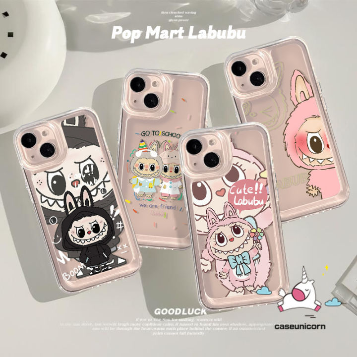Cartoon Pop Mart Labubu Cute Colored Graffiti Trendy Brand Case Compatible for IPhone 7Plus 13 11 15 12 14 Pro Max XR XS Max X 6 15 8 7 6S Plus SE 2020 Luxury Transparent Soft Case
