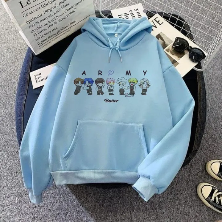 Hoodie For Girl Women Bts Printed Kangaroo Hoodie 7 Member BTS Pocket Drawstring Pullovers Clothing Long Sleeves Huddle Export Quality Winter Wear Daraz.pk