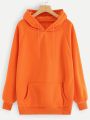 Orange Plain Fleece Full Sleeves Pull Over Hoodie. 