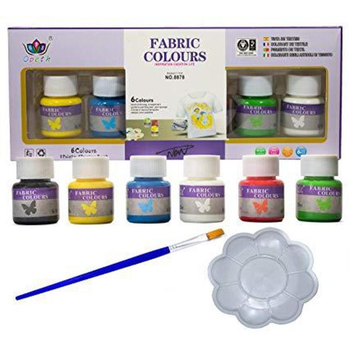 Fabric Paint color 25ml 6 pcs with colour Palette brush and wooden sticks (Textile)
